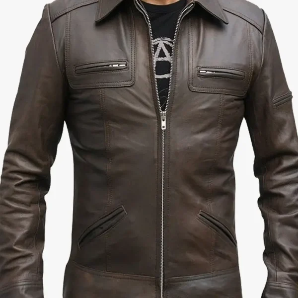 Antique Olive Vintage Style Leather Jacket for Men