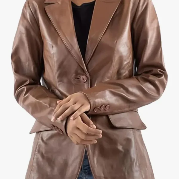 Classic 2-Button Leather Blazer Jacket for Women