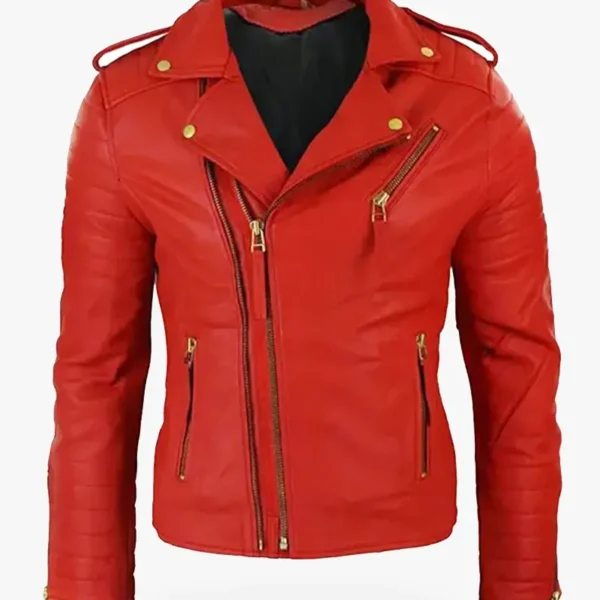 Cross Zip Brando Biker Red Jacket for Men
