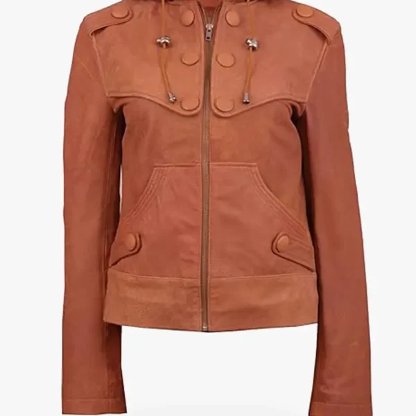 Rampage Hoodie Tan Brown Leather Jacket for Women