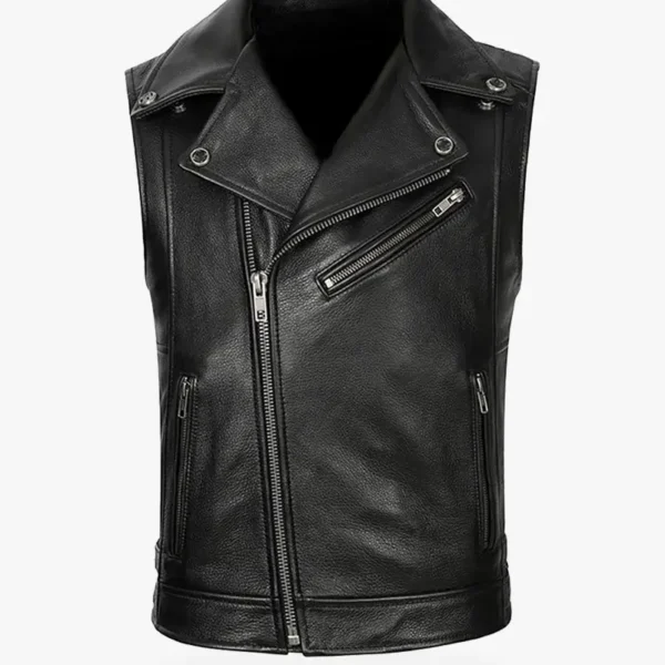 Sleeveless Biker Leather Vest Jacket for Men