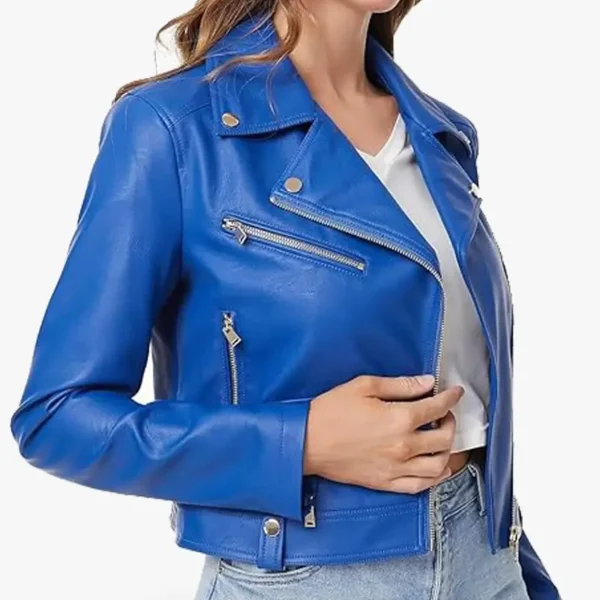 Slim Design Short Zip-Up Moto Biker Jacket for Women