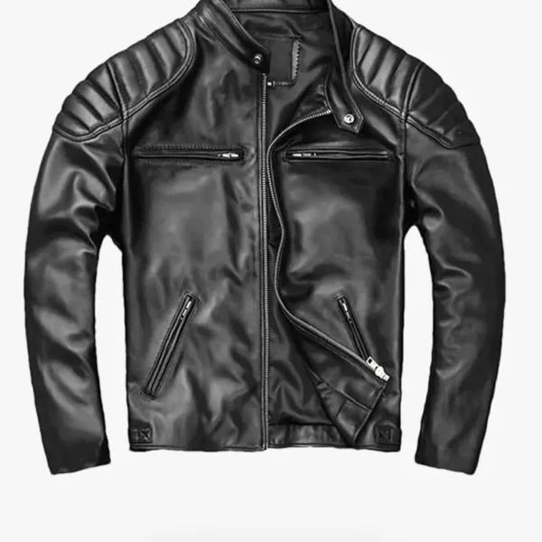 Stand Collar Classic Biker Leather Jacket for Men